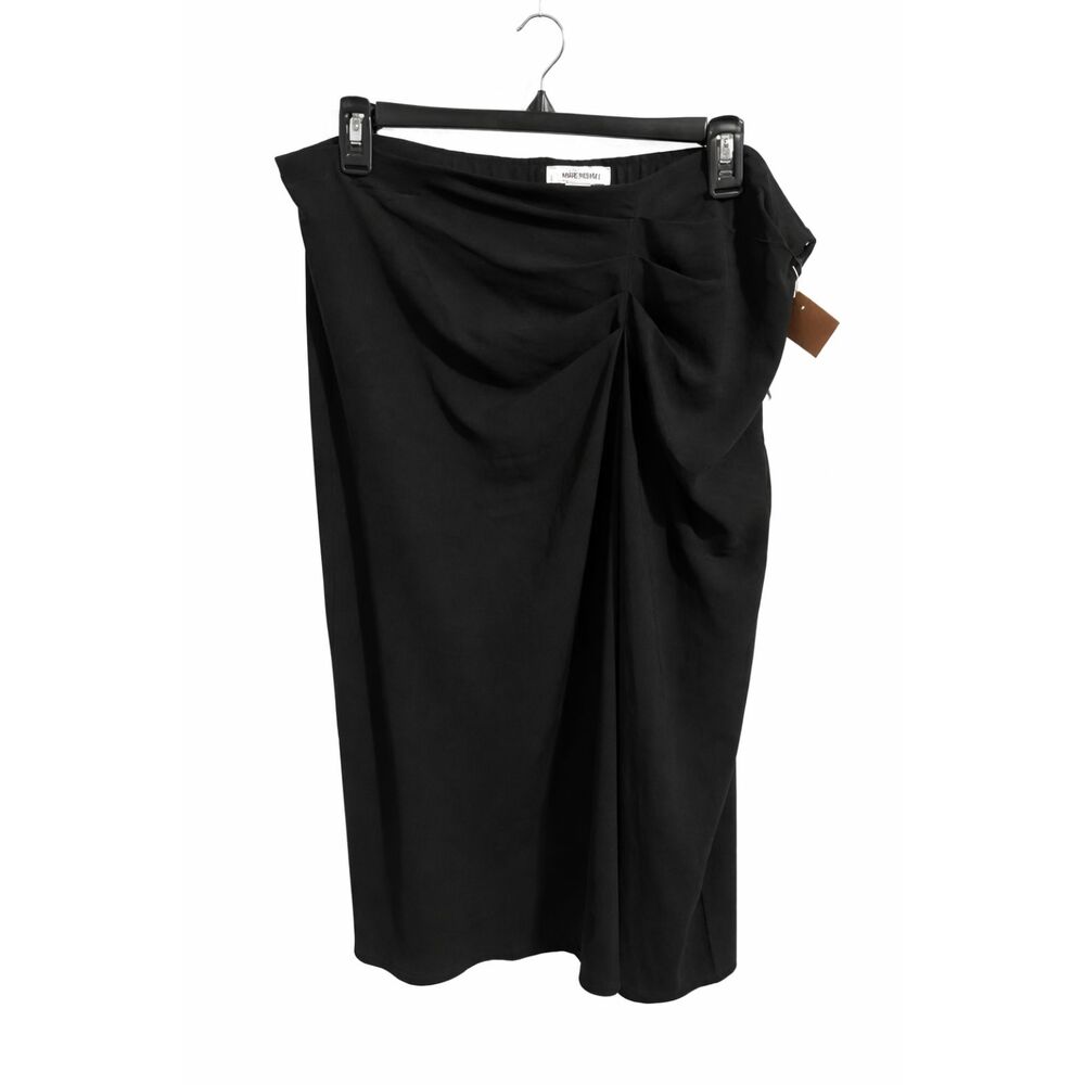 Nine West Black Draped Midi Skirt Elegant Ruched Front, Sleek Workwear Skirt
